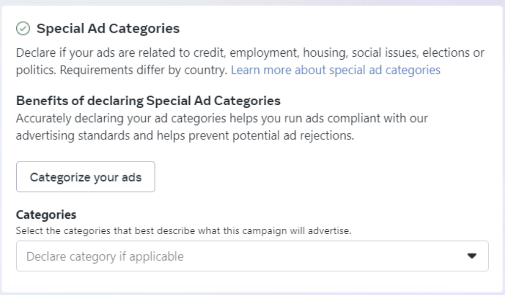 Facebook Special Ad Categories